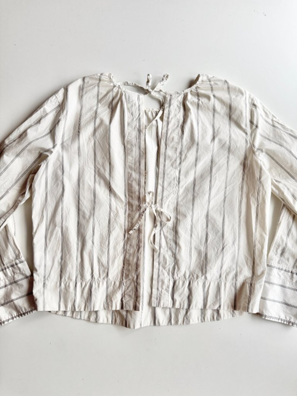 EVERLANE Ivory Striped Cotton Poplin Open Back Breeze Shirt Blouse, Size XS - Picture 12 of 16